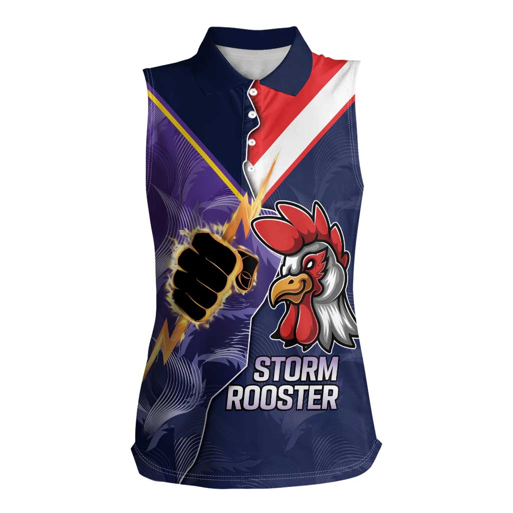 NRL Storm-Rooster Mascot Custom Women Sleeveless Polo Shirt Cracked Metal Style
