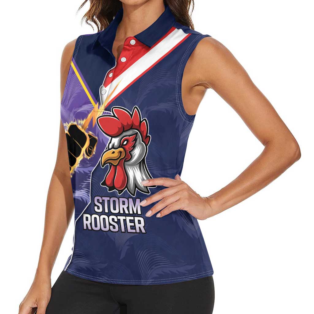 NRL Storm-Rooster Mascot Custom Women Sleeveless Polo Shirt Cracked Metal Style