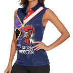 NRL Storm-Rooster Mascot Custom Women Sleeveless Polo Shirt Cracked Metal Style