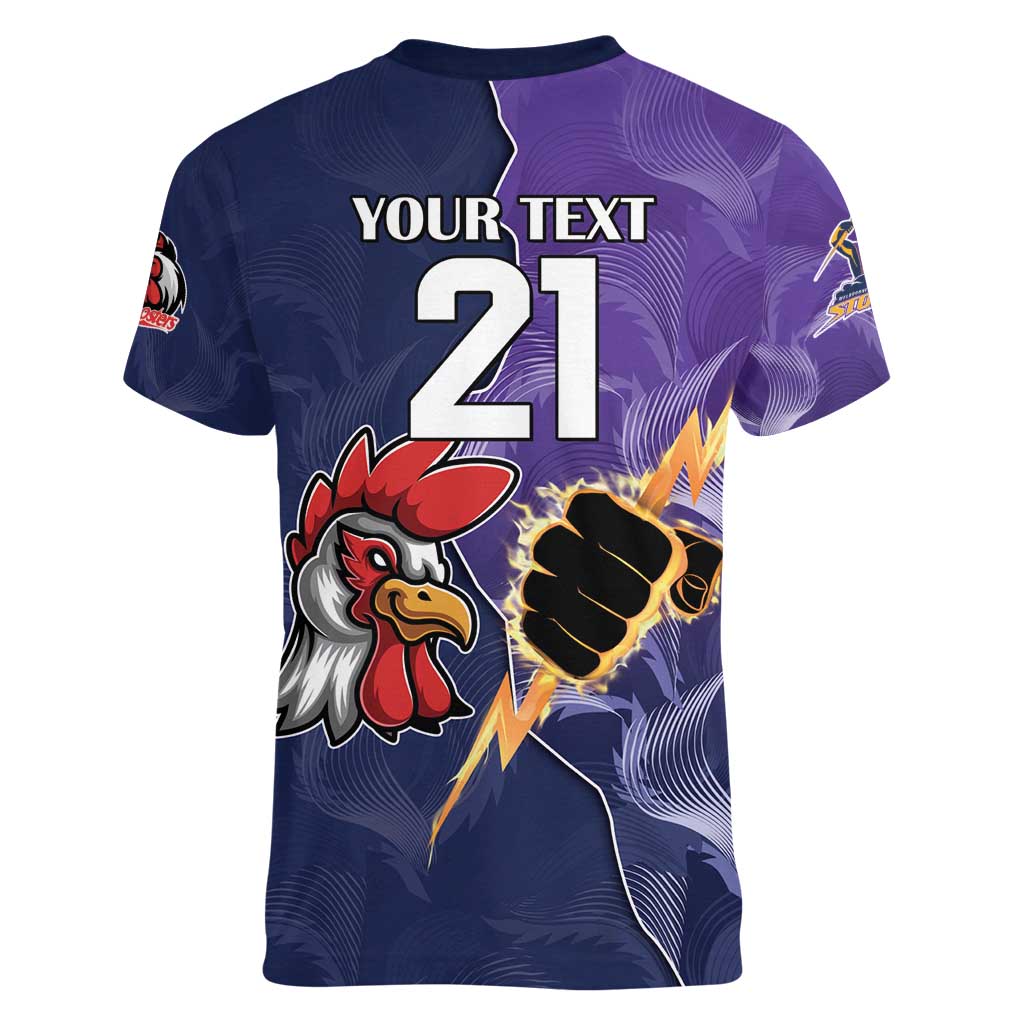 NRL Storm-Rooster Mascot Custom Women V-Neck T-Shirt Cracked Metal Style