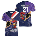 NRL Storm-Rooster Mascot Custom Women V-Neck T-Shirt Cracked Metal Style