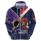NRL Storm-Rooster Mascot Custom Zip Hoodie Cracked Metal Style