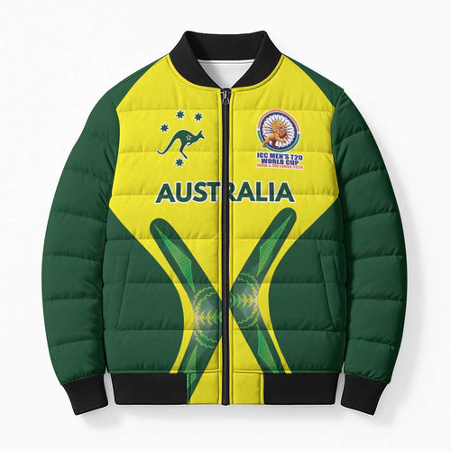 Custom Australia Cricket Spirit 2026 Bomber Puffer Jacket World T20 Edition - Aussie Hoodie