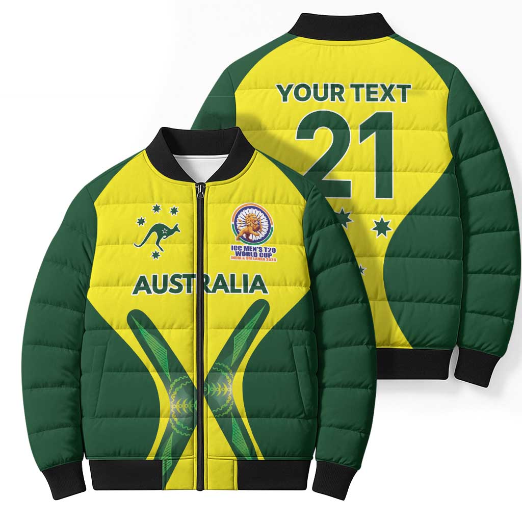 Custom Australia Cricket Spirit 2026 Bomber Puffer Jacket World T20 Edition - Aussie Hoodie