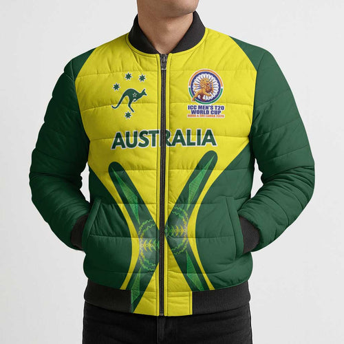 Custom Australia Cricket Spirit 2026 Bomber Puffer Jacket World T20 Edition - Aussie Hoodie