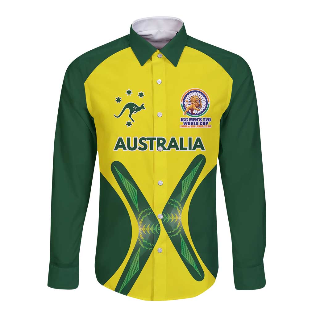 Custom Australia Cricket Spirit 2026 Long Sleeve Button Shirt World T20 Edition - Aussie Hoodie