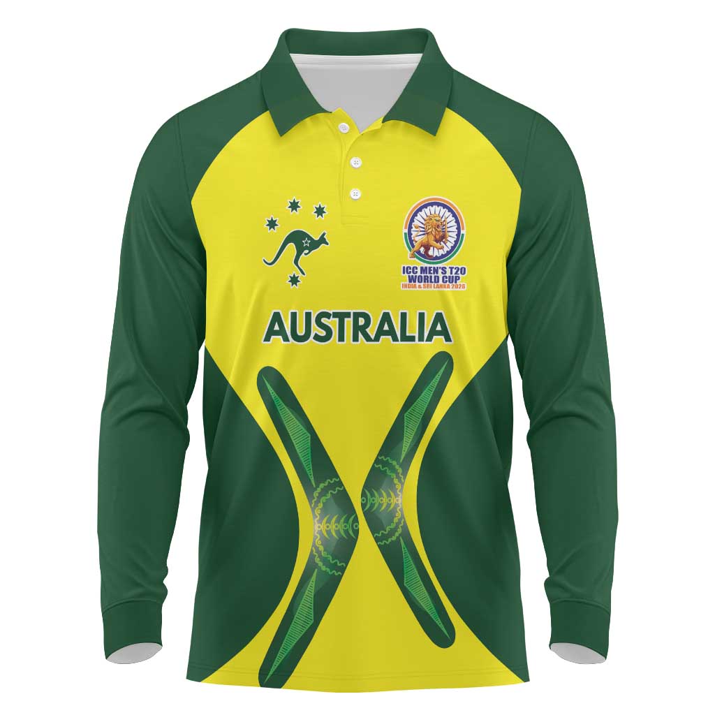 Custom Australia Cricket Spirit 2026 Long Sleeve Polo Shirt World T20 Edition - Aussie Hoodie