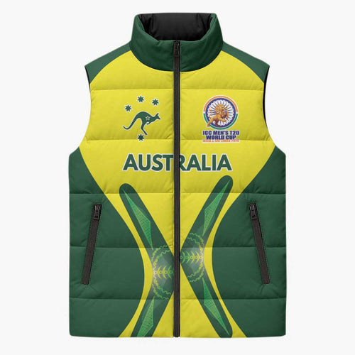 Custom Australia Cricket Spirit 2026 Sleeveless Puffer Jacket World T20 Edition - Aussie Hoodie