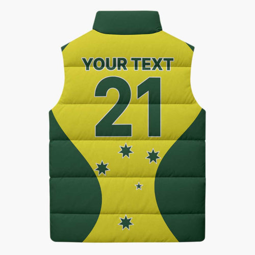 Custom Australia Cricket Spirit 2026 Sleeveless Puffer Jacket World T20 Edition - Aussie Hoodie