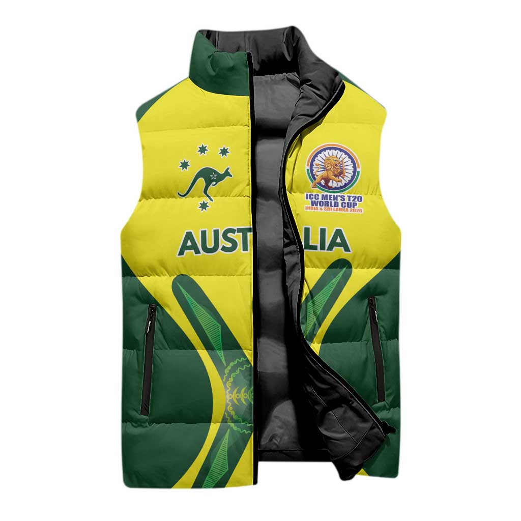 Custom Australia Cricket Spirit 2026 Sleeveless Puffer Jacket World T20 Edition - Aussie Hoodie
