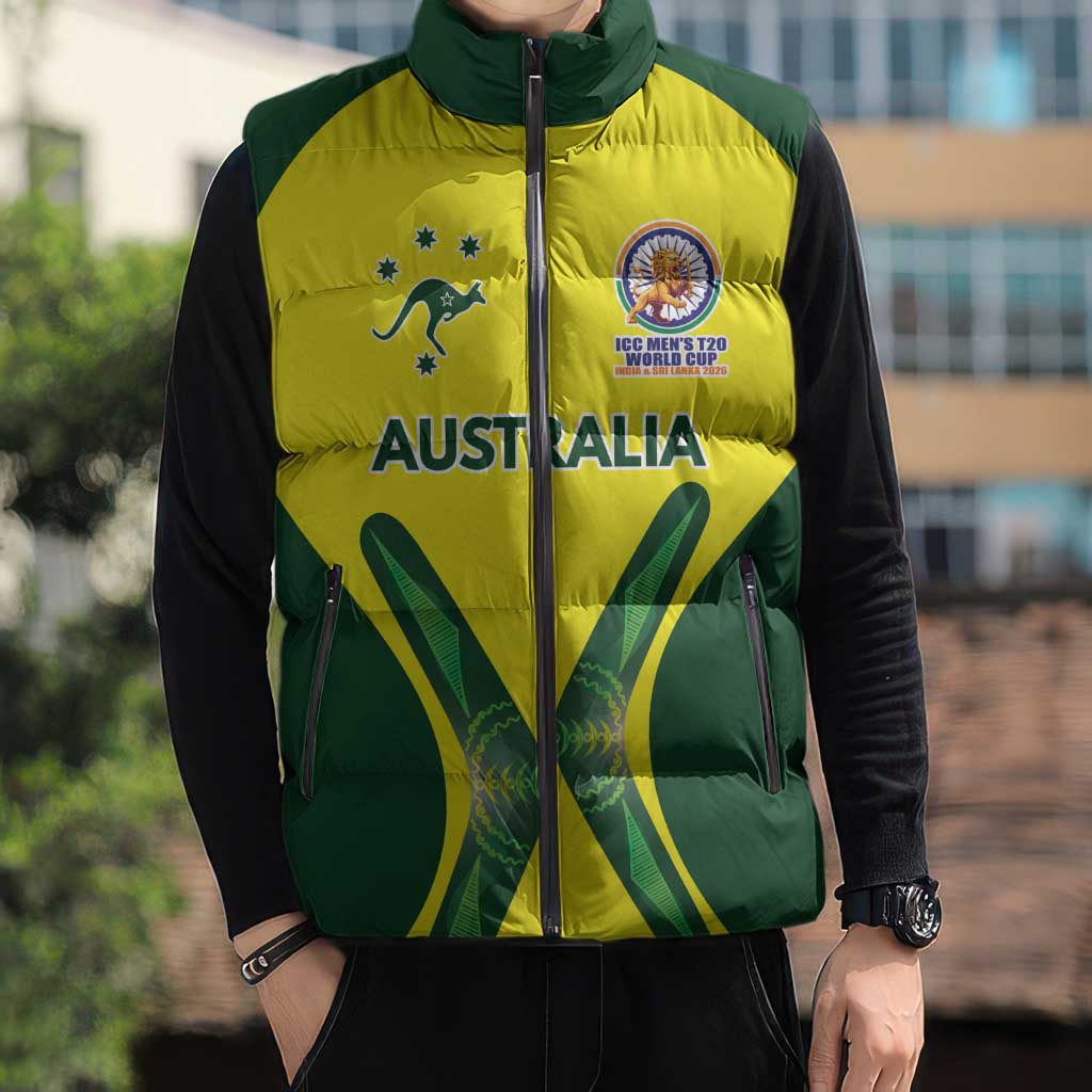 Custom Australia Cricket Spirit 2026 Sleeveless Puffer Jacket World T20 Edition - Aussie Hoodie