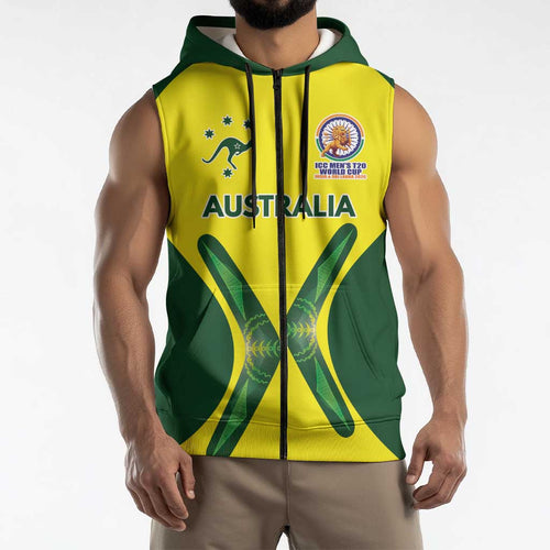 Custom Australia Cricket Spirit 2026 Sleeveless Zip Hoodie World T20 Edition LT9