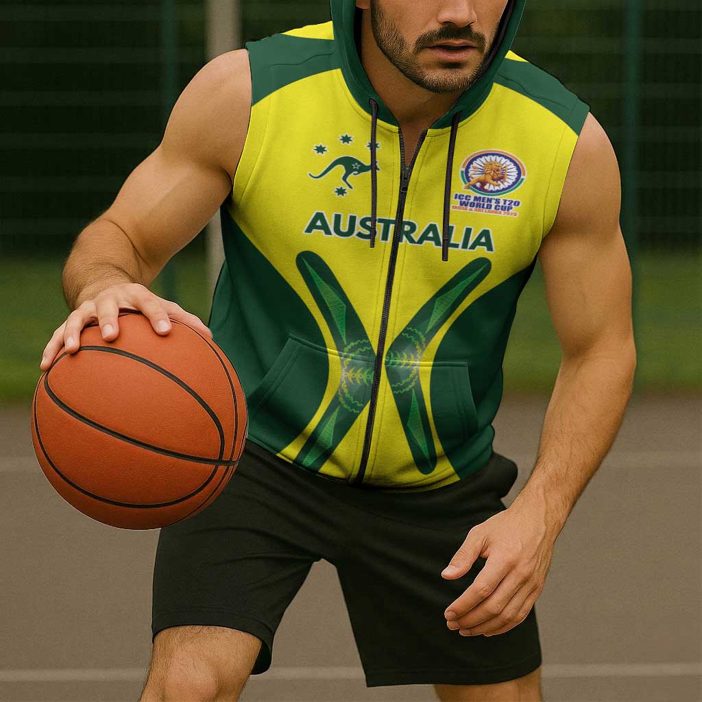 Custom Australia Cricket Spirit 2026 Sleeveless Zip Hoodie World T20 Edition LT9