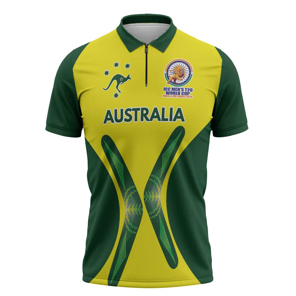 Custom Australia Cricket Spirit 2026 Zipper Polo Shirt World T20 Edition - Aussie Hoodie