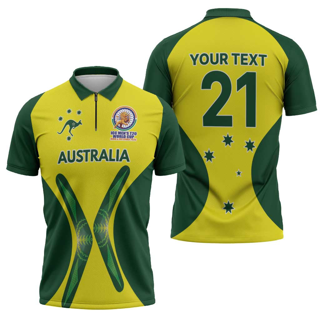 Custom Australia Cricket Spirit 2026 Zipper Polo Shirt World T20 Edition - Aussie Hoodie