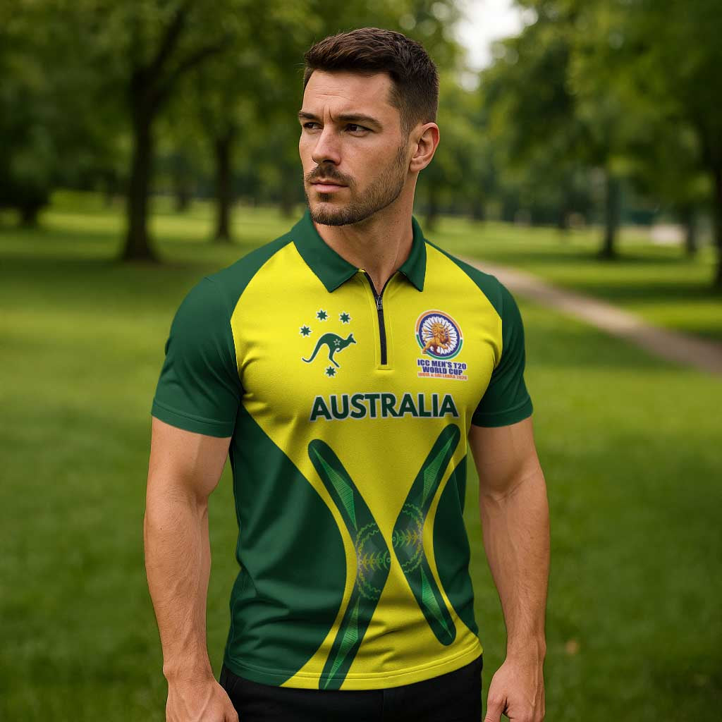 Custom Australia Cricket Spirit 2026 Zipper Polo Shirt World T20 Edition - Aussie Hoodie