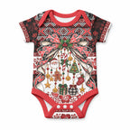 New Zealand Kowhaiwhai Taniko Christmas Bow Baby Onesie Meri Kirihimete