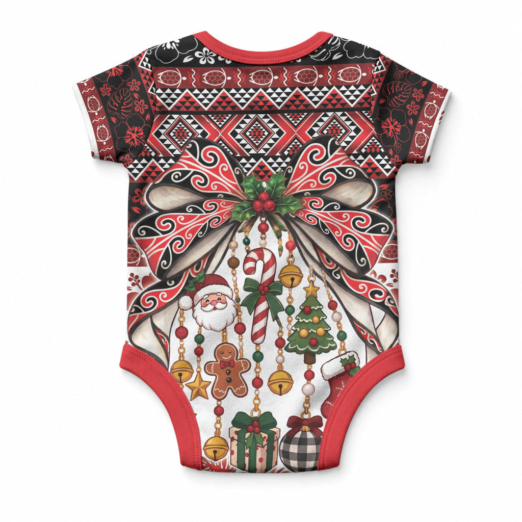 New Zealand Kowhaiwhai Taniko Christmas Bow Baby Onesie Meri Kirihimete