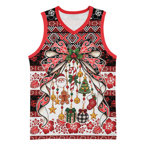 New Zealand Kowhaiwhai Taniko Christmas Bow Basketball Jersey Meri Kirihimete