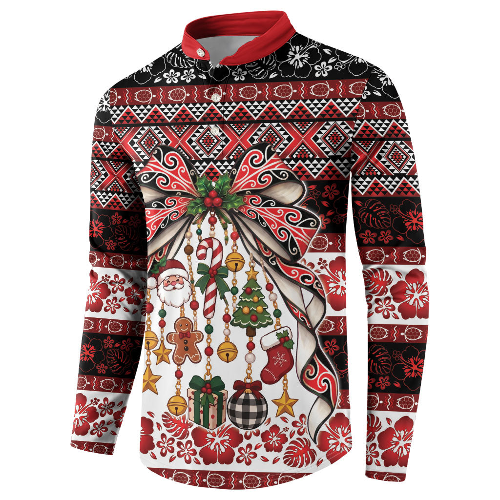 New Zealand Kowhaiwhai Taniko Christmas Bow Button Sweatshirt Meri Kirihimete