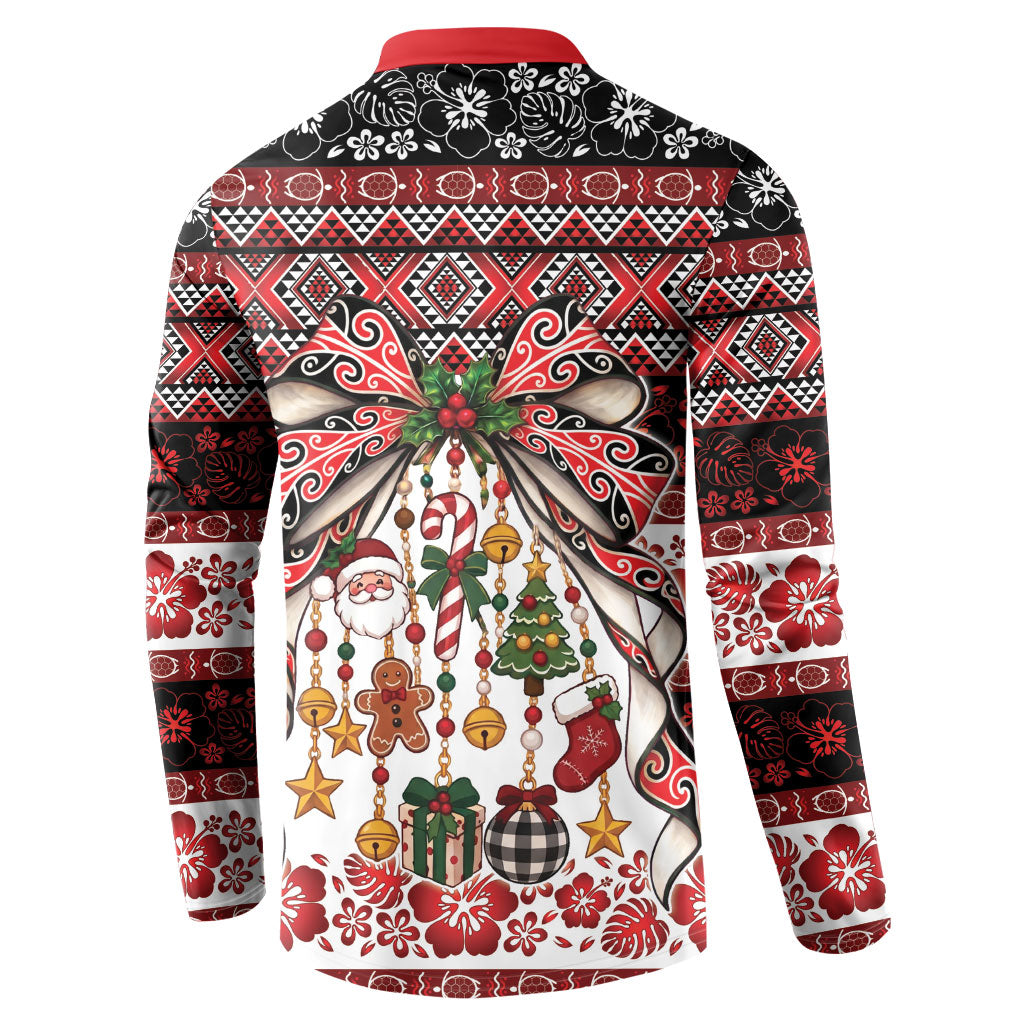 New Zealand Kowhaiwhai Taniko Christmas Bow Button Sweatshirt Meri Kirihimete