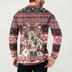 New Zealand Kowhaiwhai Taniko Christmas Bow Button Sweatshirt Meri Kirihimete