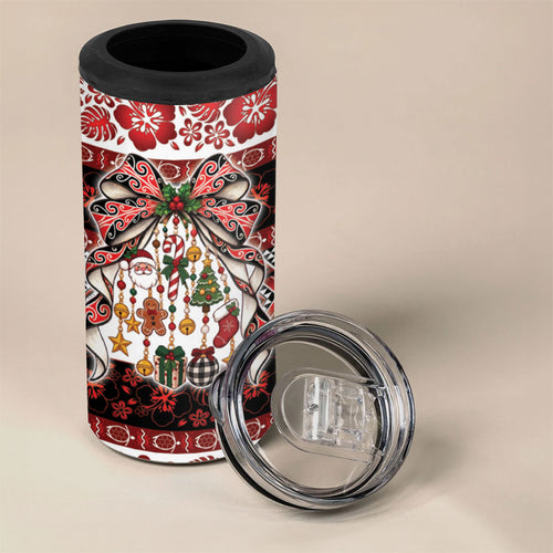 New Zealand Kowhaiwhai Taniko Christmas Bow 4 in 1 Can Cooler Tumbler Meri Kirihimete
