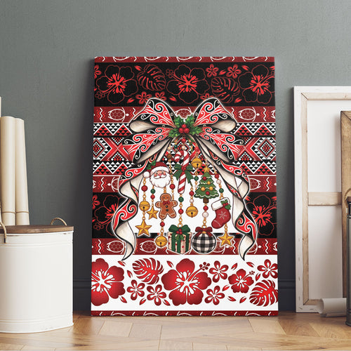 New Zealand Kowhaiwhai Taniko Christmas Bow Canvas Wall Art Meri Kirihimete