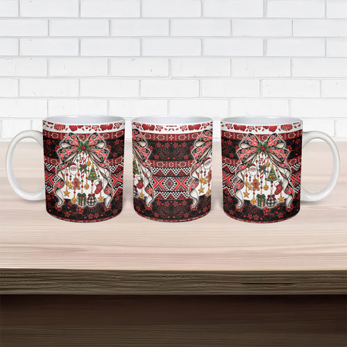 New Zealand Kowhaiwhai Taniko Christmas Bow Ceramic Mug Meri Kirihimete