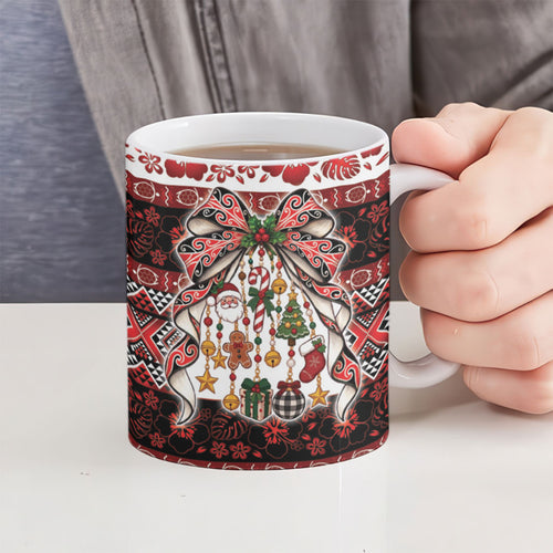 New Zealand Kowhaiwhai Taniko Christmas Bow Ceramic Mug Meri Kirihimete