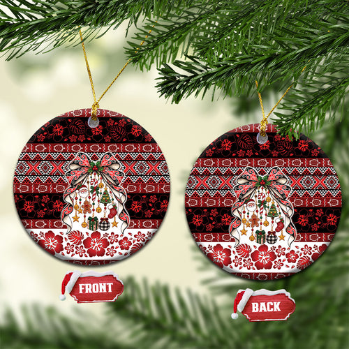 New Zealand Kowhaiwhai Taniko Christmas Bow Ceramic Ornament Meri Kirihimete
