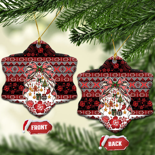 New Zealand Kowhaiwhai Taniko Christmas Bow Ceramic Ornament Meri Kirihimete