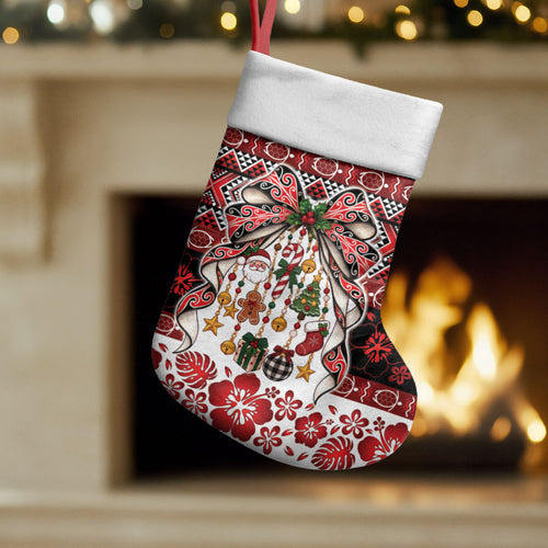 New Zealand Kowhaiwhai Taniko Christmas Bow Christmas Stocking Meri Kirihimete