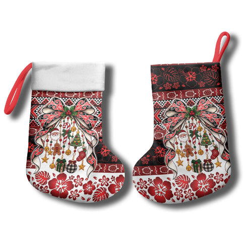 New Zealand Kowhaiwhai Taniko Christmas Bow Christmas Stocking Meri Kirihimete