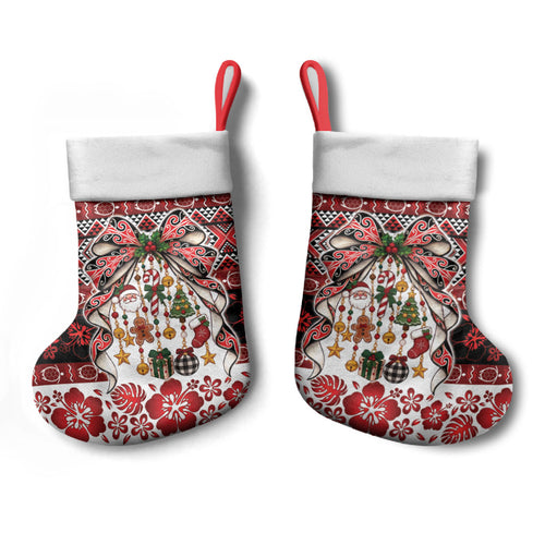 New Zealand Kowhaiwhai Taniko Christmas Bow Christmas Stocking Meri Kirihimete