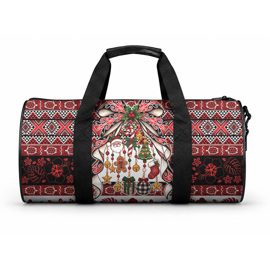 New Zealand Kowhaiwhai Taniko Christmas Bow Duffle Bag Meri Kirihimete