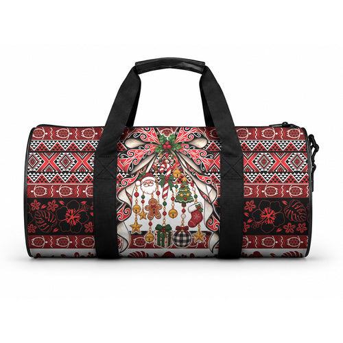 New Zealand Kowhaiwhai Taniko Christmas Bow Duffle Bag Meri Kirihimete