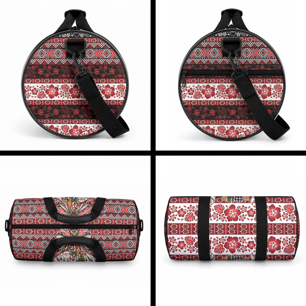 New Zealand Kowhaiwhai Taniko Christmas Bow Duffle Bag Meri Kirihimete