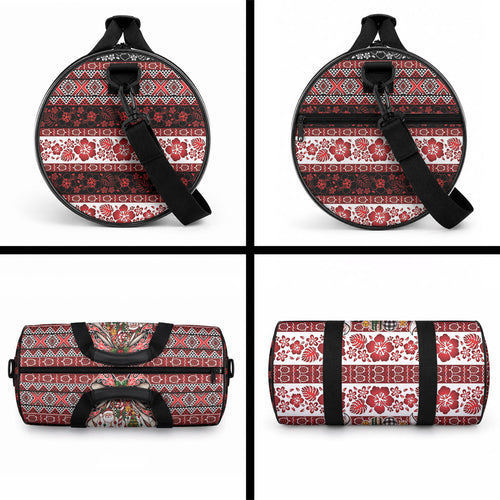 New Zealand Kowhaiwhai Taniko Christmas Bow Duffle Bag Meri Kirihimete