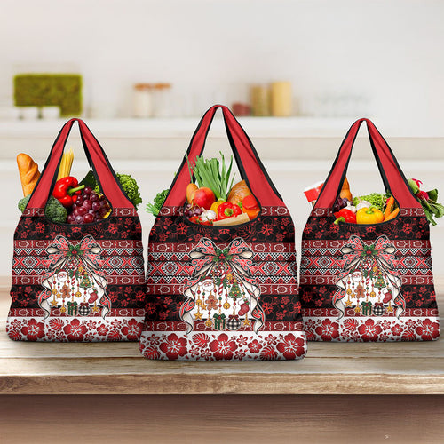 New Zealand Kowhaiwhai Taniko Christmas Bow Grocery Bag Meri Kirihimete