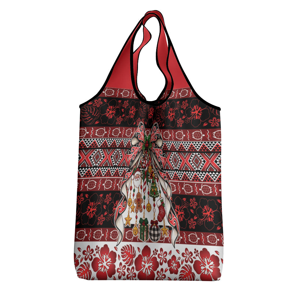 New Zealand Kowhaiwhai Taniko Christmas Bow Grocery Bag Meri Kirihimete