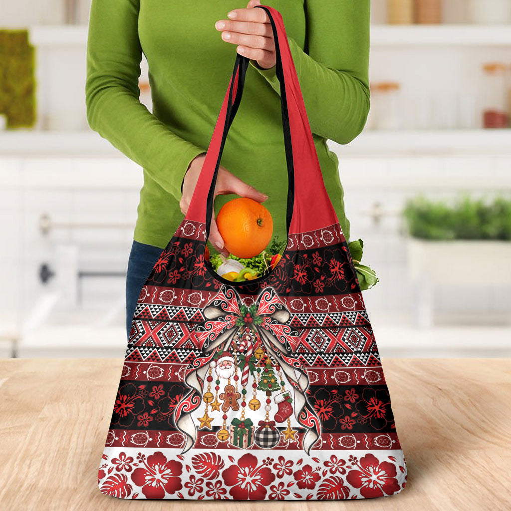 New Zealand Kowhaiwhai Taniko Christmas Bow Grocery Bag Meri Kirihimete