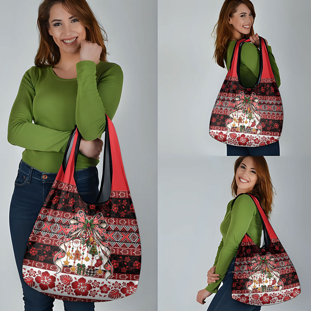 New Zealand Kowhaiwhai Taniko Christmas Bow Grocery Bag Meri Kirihimete