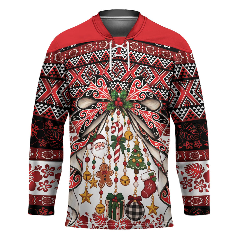 New Zealand Kowhaiwhai Taniko Christmas Bow Hockey Jersey Meri Kirihimete