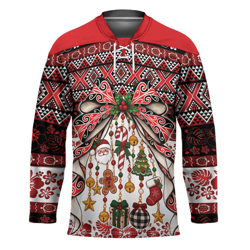 New Zealand Kowhaiwhai Taniko Christmas Bow Hockey Jersey Meri Kirihimete