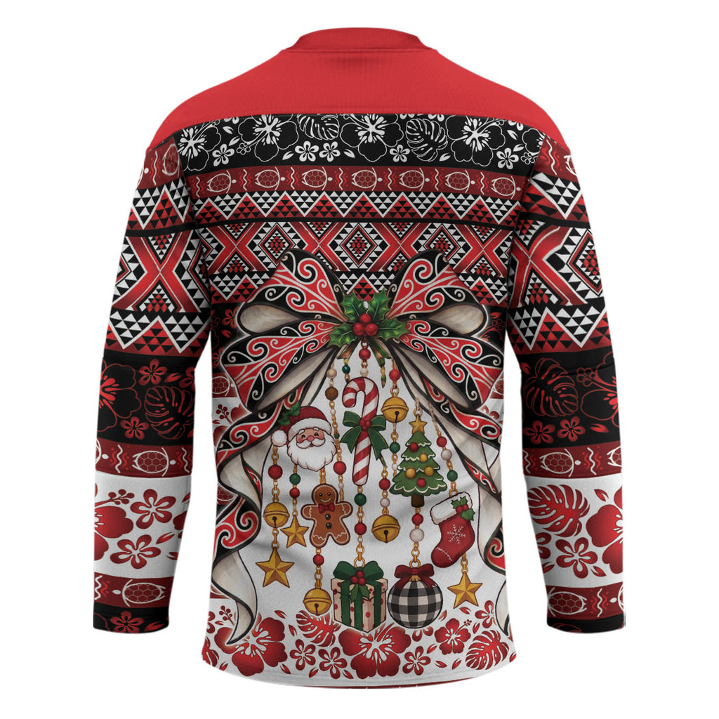 New Zealand Kowhaiwhai Taniko Christmas Bow Hockey Jersey Meri Kirihimete