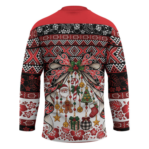 New Zealand Kowhaiwhai Taniko Christmas Bow Hockey Jersey Meri Kirihimete