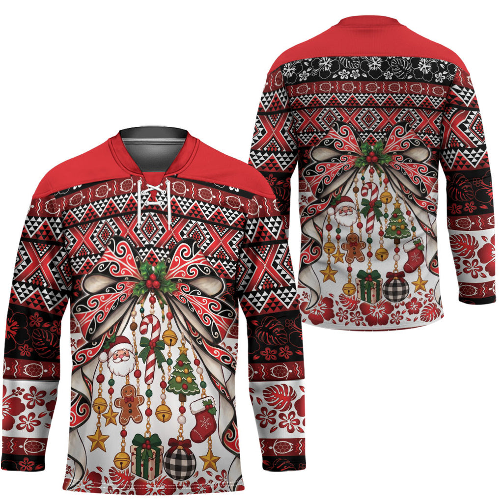 New Zealand Kowhaiwhai Taniko Christmas Bow Hockey Jersey Meri Kirihimete