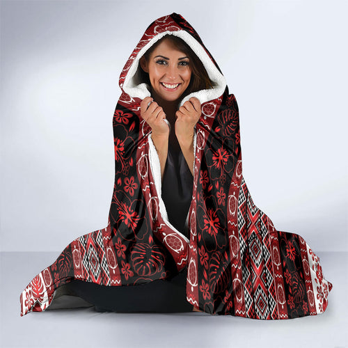 New Zealand Kowhaiwhai Taniko Christmas Bow Hooded Blanket Meri Kirihimete