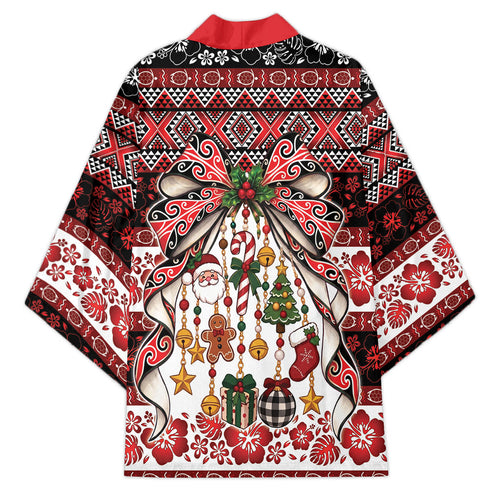 New Zealand Kowhaiwhai Taniko Christmas Bow Kimono Meri Kirihimete